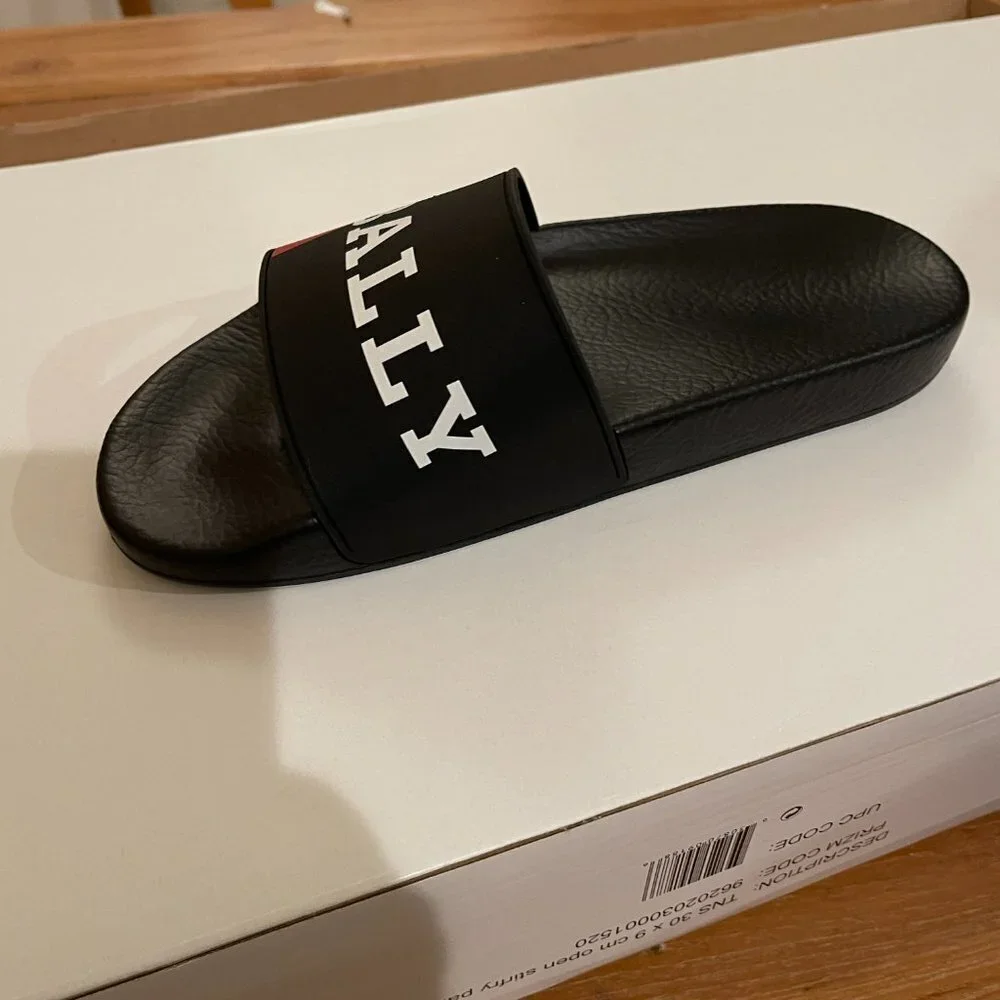BALLY SIMON BLACK RUBBER LOGO SANDALS SLIDES SHOES - MADE IN‎ ITALY US 7